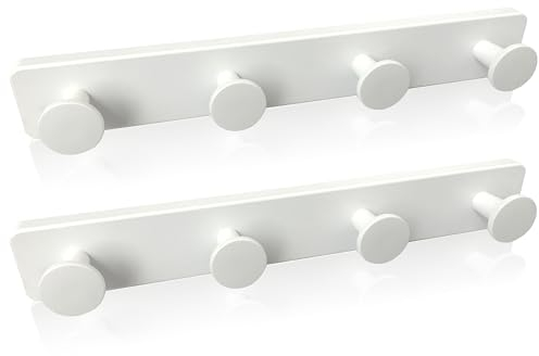 Kukicu Porte-manteau mural blanc avec 4 crochets - Robuste et facile - Support original pour hall d'entrée, salle de bain, chambre à coucher, cuisine,...(Lot de 2)