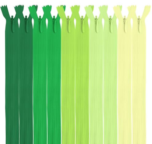MARARDI [Packung 10 Unsichtbaren Reißverschlüssen [Grün] Nylon [15 cm] Nähen und Basteln zum Kleidung Taschen Stoff für Nähmaschine Patchwork Plastik Baumwolle Zipper mit Metallreißverschluss