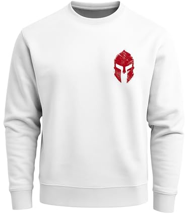 Neverless® Sweatshirt Herren Logo Print Sparta-Helm Spartaner Gladiator Krieger Warrior Rundhals-Pullover Fashion Streetwear weiß XS