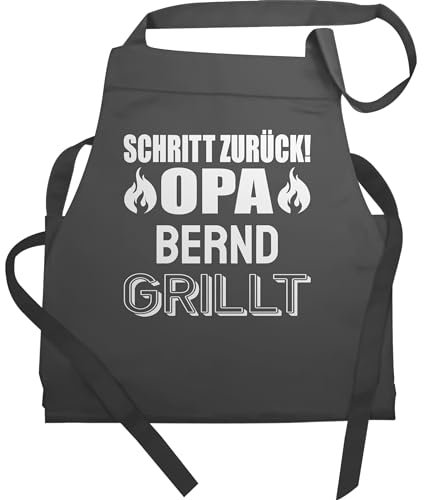Schürze - Grillschürze Herren Männer - Opa grillt mit Namen Schritt zurück Opi Geschenk - 60x87 - Anthrazit - für grill schürzen personalisierte kochschürze geschenke grillen koch