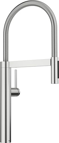 BLANCO CULINA-S II | Grifo de cocina en acero PVD | Alta presión | Con manguera extraíble | Cambio de chorro claro en chorro de ducha | Prevención de retorno | Calidad del agua asegurada y ahorro de