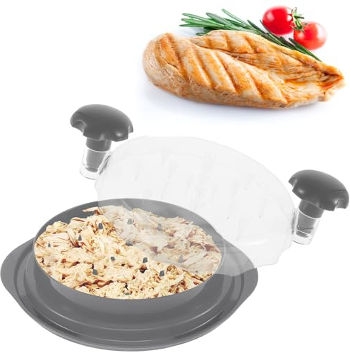 Chicken Shredder with Clear Lid Ergonomic Handle Quickly Tear Meat Grinder Non-Slip Chicken Breast Shredder Food Grade Chicken Shredder Tool Twister Dishwasher Safe for Pulled Pork Chicken(Grey)
