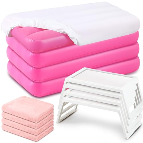 Windyun Kinder-Luftmatratze mit weißem Spannbetttuch, faltbares Frühstückstablett, Decke, aufblasbares Bett, aufblasbares Kinder-Luftmatratzen-Set für Kinder, Tipi-Zelt, Geburtstag, Übernachtung,