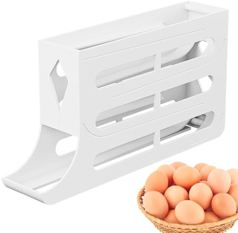 Portauova a 4 Livelli per Frigo, Dispenser Automatico per Uova, Vassoio Portauova Salvaspazio, Contenitore per Uova di Grande Capacità, per Frigorifero e Gadget da Cucina (Bianco)