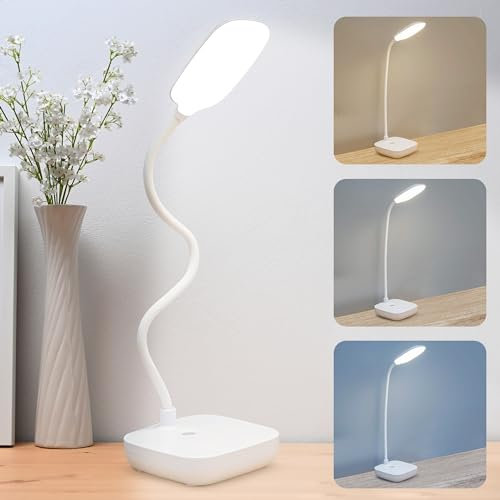 Lampara Escritorio LED, Flexo Led Escritorio Flexible, Lampara mesita noche sin cable, 3 Modos de Luz, Nivel De Brillo Ajustable con Control Táctil, Lampara Led Recargable Casa, Oficina y Estudio
