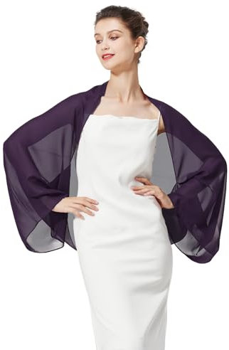 BEAUTELICATE Chiffon Schal Stola Damen Festlich Elegante Schultertuch Bolero Shrug mit Ärmel für Abendkleider Brautkleider Sommer Hochzeit (Weintraube violett, Einheitsgröße)