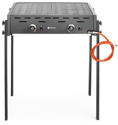 HENDI Roast-Master Pro, mit 2 Brennern, Elektronisches Zündgerät, nur für Verwendung im Aussenbereich, für Gasflaschengas (Propan/Butan), Gasgrill, 790x600x(H)902mm, Edelstahl, Schwarz