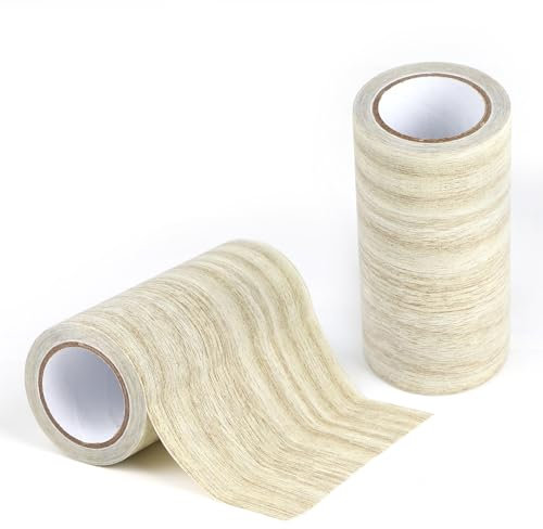 Lalago Ruban Adhésif Bois, 2 Rouleaux 15cmx4.57m pour Réparation Meubles, Papier Adhésif Texturé Imperméable pour Plancher et Meubles (Gris Clair)