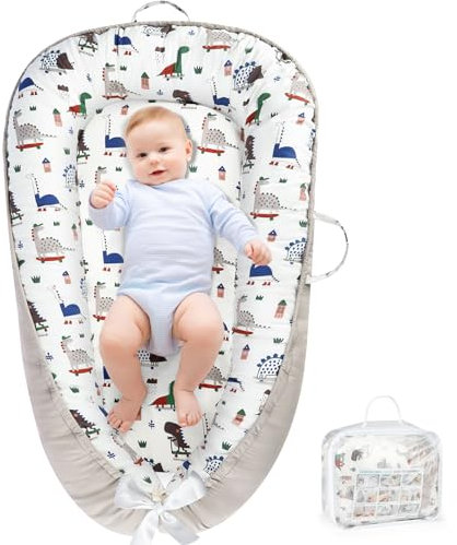 URMYWO Babynestchen Neugeborene - Nestchen Baby 90x50 cm - Kokon Handmade zweiseitig Reisebett für Babys aus 100% Baumwolle - Baby Nest (Dinosaurier)