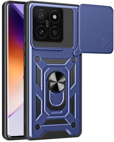 BEEJTUNY Funda para Xiaomi 14T 5G/Xiaomi Mi 14T 5G con Anillo de 360°, Carcasa Protectora con Cubierta de Lente, Funda Anticaída con Soporte Magnético. Azul