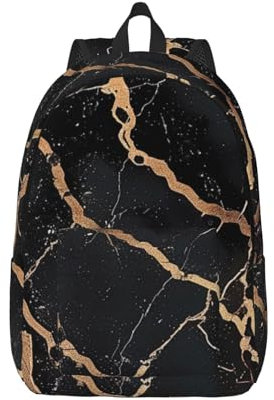 KCGSDEGV Black Gold Marble Printed Travel Laptop Backpack | M | Canvas Laptop Daypack Lightweight School Backpack Business Rucksack Bags For Men Women