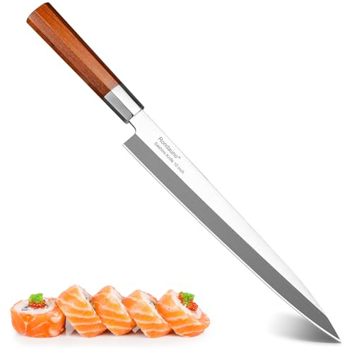 Rondauno Sashimi Knife Yanagiba Sushi Knife 10 inch Japanese High Carbon Stainless Steel for Precision Fish Slicing and Filleting with Ergonomic Wooden Handle