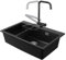 CECIPA Évier de cuisine noir avec robinet de cuisine pliable à 180°, 70 x 45 cm, en granit, avec bonde et trop-plein, évier de cuisine, encastrable à partir de 80 cm de largeur d'armoire, évier de