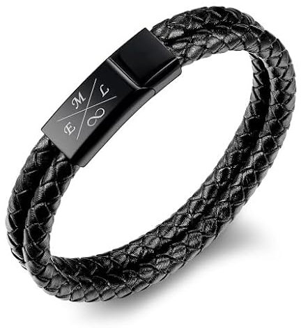 TMT Personalisiertes Herren Armband mit Gravur als Vatertagsgeschenk | Lederarmband Männer mit Namen | Elegantes Geschenk für Papa