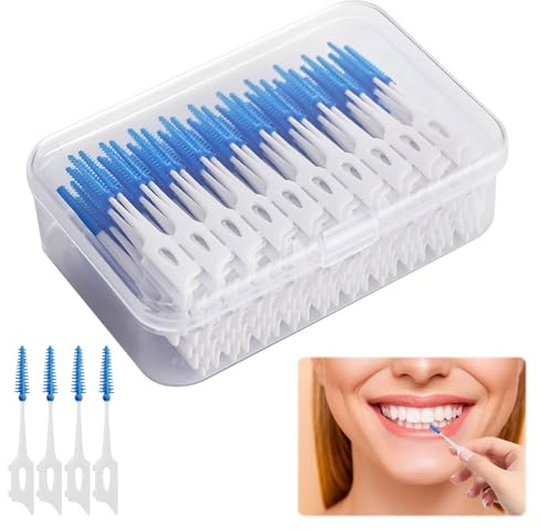 Interdental Brushes,220 Pcs Interdental Brushes Blue,Dental Brushes,Portable Tooth Floss Picks for Braces Oral Cleaning,Silicone Floss Picks Tooth Gap Brushes,Tooth Picks Floss Sticks(Blue)