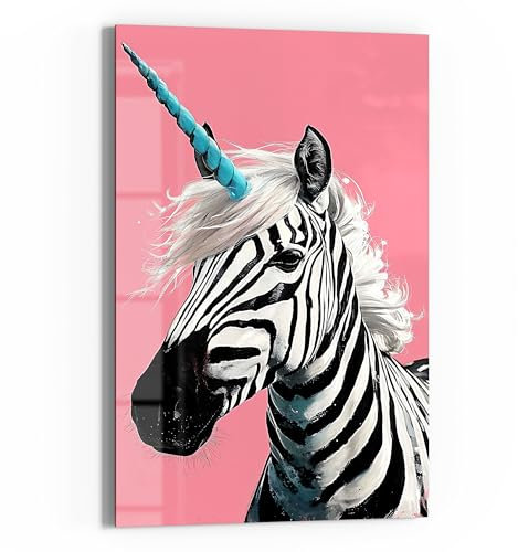 DEQOART Glasbild Echtglas | Motiv Magisches Zebra | vertikal einteilig 60x90 cm | schöne Dekoration | Wandbild für Wohnzimmer, Schlafzimmer, Flur & Küche | moderne Wanddeko