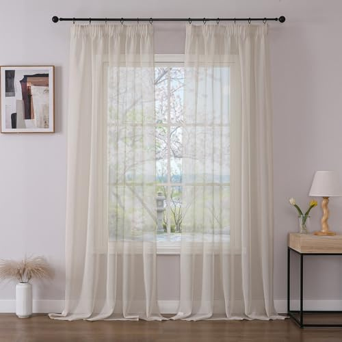 Joydeco 2er Set Gardinen mit Kräuselband Sheer Voile Lang Vorhänge Durchlässig Polyester Curtains Modern Transparent Wohnzimmer Luftig Dekoschal für Schlafzimmer