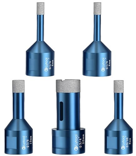 Oiieco Lot de 5 forets diamantés M14 pour scie-cloche 6/6/8/10/20 mm brasés sous vide pour carrelage, verre, céramique, marbre, porcelaine, grès - Convient pour meuleuses d'angle