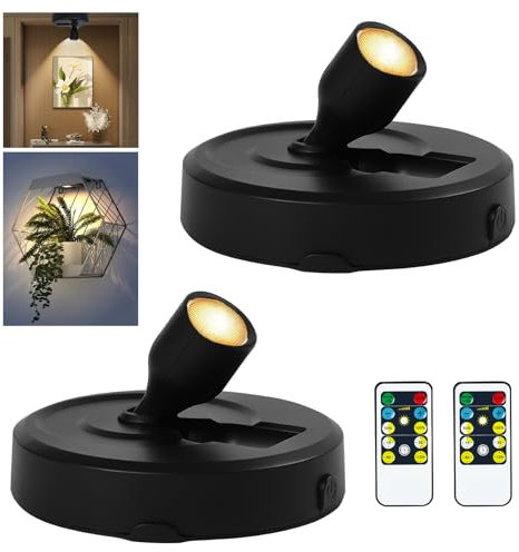 RAHAN 2 Stück Batteriebetriebene LED Scheinwerfer Bild Licht, Innen Uplighting, Puck Lichter mit Fernbedienung, Bilderrahmen Lichter, Kunst Display Lichter für Dartboard Porträt Gemälde Kunstwerk