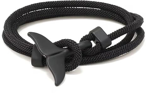 aninu Wal Armband mit Orca GPS Live Tracking mit App, Surferarmband mit Walflosse als Anhänger, Stoffarmband Wickelarmband Perfekte Geschenke für Frauen & Männer (Black)