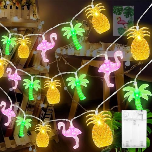 ENLACE Lichterkette Hawaii, 3M 20 LED Lichterkette Tropisch mit Ananas Flamingo Palmen, Flamingo Sommer Lichterketten für Hawaii Party, Sommerpartys, Strand Deko, Innen und Außen