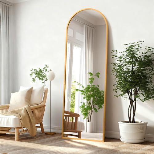 HLFMVWE Full Length Mirror 160L x 50W cm Floor Mirrors with Aluminum Alloy Frame Free-Standing Wall Mounted or Large Dressing Mirror, Gold
