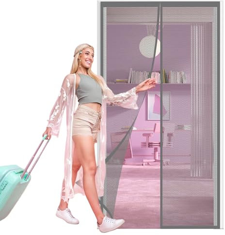 Zanzariera per Porta 72 x 210 cm Chiuso Automaticamente Pieghevole Totalmente Magnetica Zanzariera Porta Finestra Magnetica per Porte Finestra, Grigio