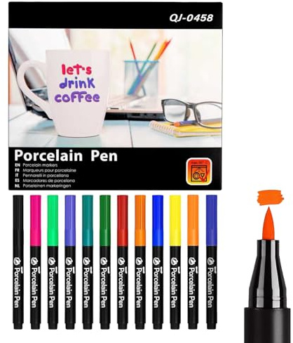 12 Colours Porcelain Brush Pens, Waterproof Fade-Resistant Paint Pens for Ceramic DIY, Student Coloring, Universal Graffiti, Art Creative Projects
