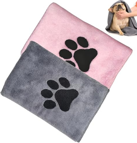 JYNVO Juego de 2 toallas para perros (75 x 35 cm), microfibra suave de secado rápido, accesorio de baño, absorbente para gatos, perros y otros animales, gris y rosa