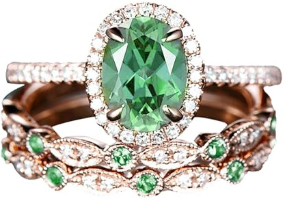 3 Stück Vintage Oval Cut Verlobungsring Roségold Art Deco Braut Hochzeit für Frauen passende verstellbare Ringe