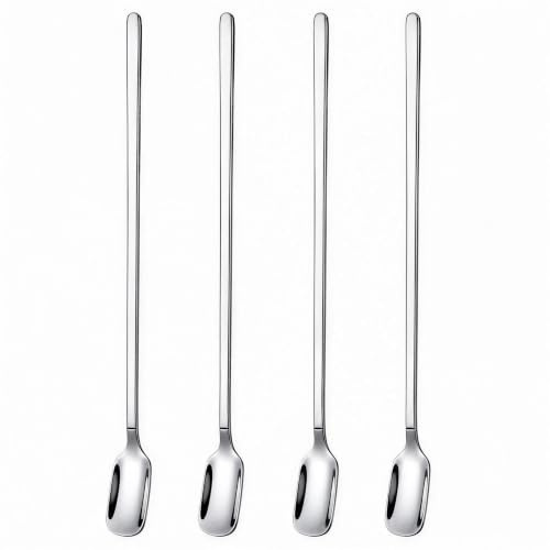 CiiVii Extra Long Iced Tea Spoons Set of 4, 11.4-Inch Stirring Spoons | Square Head Reaches into Tall Pitchers for Iced Tea, Soda, Milkshakes, Coffee and Cocktails; Mirror-Polished Stainless Steel