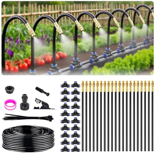65FT 5/16 Inch Drip Irrigation System for Garden, 2026-Upgrade High-Flow Garden Watering Kit with 20 Adjustable Copper Nozzles, Even Water Distribution for Lawn & Greenhouse