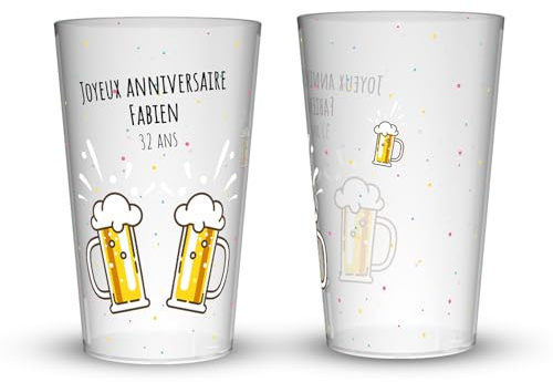Wobz - Gobelet Personnalisé Anniversaire Bières - Impression Quadrichromie digitale - Translucide - Fabriqué En France - Prénom Et Âge Personnalisables - 25 cl - Pack de 10, 25, 50, 100, 250 et 500