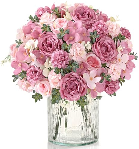 UXORSN 2 buntar pion konstgjorda blommor konstgjorda blommor som äkta sidenpioner konstgjorda rosor konstgjorda buketter silkesblommor för blomsterarrangemang bröllop fest kök bordstillbehör dekor