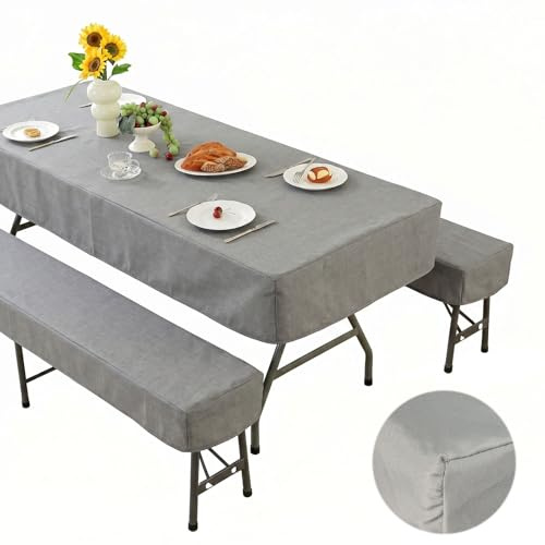 Bierzeltgarnitur Auflage 3 Teilig mit 2 Bierbank Hussen ＆ 1 Biertischhussen | Festzeltgarnitur Auflage Set 220 x 25 x 10cm/220 x 70 x 20cm Waschbare Sitzauflage Bierzeltgarnitur Bankauflagen