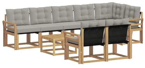 vidaXL Outdoor-Sofagarnitur mit Kissen 9 pcs Weiß und Hellgrau, Gartenlounge, modernes Sofa für draußen, bequemes Terrassenmöbel, stylisches Sitzset