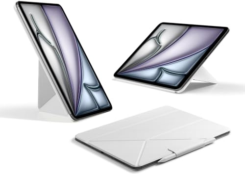 PITAKA Folio 3 for iPad Air 13(M2/M3/M4) 5 Angles Magnetic Slim Stand White | iPad Air Case Ultra-Light&Slim and Apple Pencil Holder Auto Wake/Sleep in Premium Leather Foldable Magnetic Soft Stand