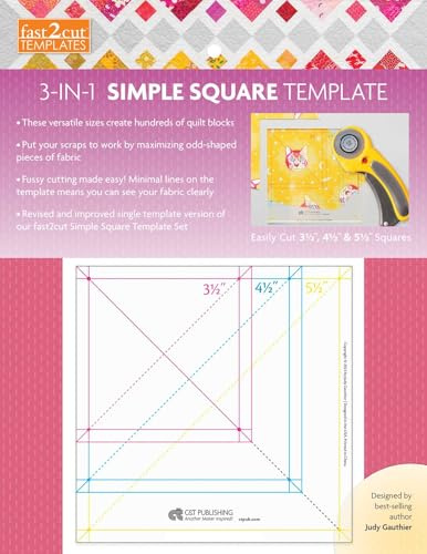 fast2cut 3-in-1 Simple Square Template: Easily cut 3 1⁄2 , 4 1⁄2 & 5 1⁄2 squares