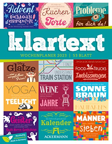 Klartext Sprüche - Wochenplaner Kalender 2023, Wandkalender im Hochformat (25x33 cm) - Typografie Wochenkalender mit Rätseln und Sudokus