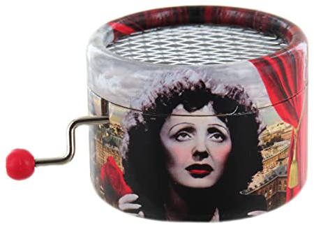 Boîte à musique/boîte musicale à manivelle en carton renforcé illustré sur le thème de Paris et d'Edith Piaf avec mécanisme musical de 18 notes - La vie en rose (Louiguy/Edith Piaf)