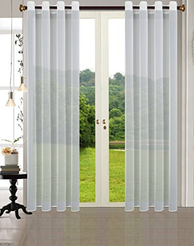 Uni -20332CN- 2er-Pack Weiß Vorhang Transparent Gardinen Set Wohnzimmer Voile Vorhang Ösenvorhang HxB 245x140 cm mit Bleibandabschluß Weiß