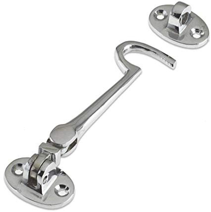 Cabin Hook and Eye Latch Lock Shed Gate Door Catch Silent Holder Polish Nickel 230mm (9)