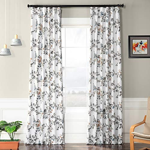 HPD Half Price Drapes Floral Printed Rod Pocket Room Darkening Curtains For Bedroom & Living Room (1 Panel) 50W X 96L, White Antique Elm