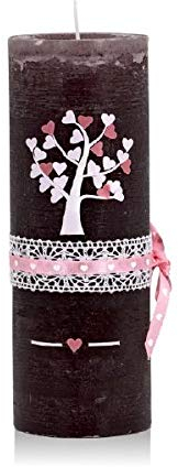 Hochzeitskerzen Rustik Baum 190 x 68 mm mit Namensverzierung aus hochwertigen Wachsbuchstaben und Sichtkarton