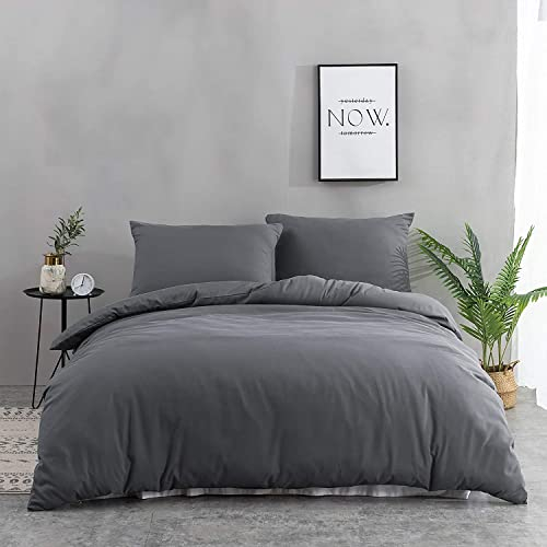 QZY Bettwäsche 135x200 cm mit Reißverschluss Super Weiche 100% gebürstetes Mikrofaser mit Einer Qualität von 110 g/m²,1 Kopfkissenbezug 80x80 cm Grau