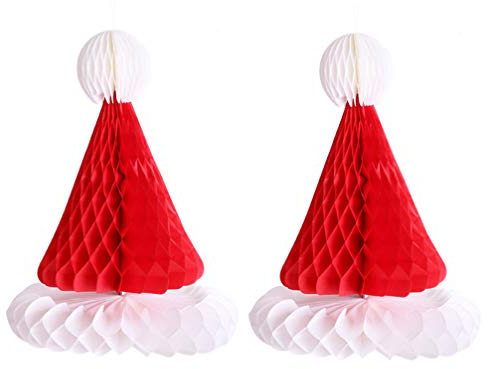Amosfun 2 stücke Weihnachten weihnachtsmütze Papier waben hängen Weihnachten weihnachtsmütze tischdekoration für Urlaub Weihnachtsbaum Dekoration (rot)