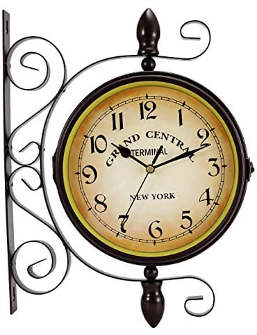 Dyna-Living Bahnhofsuhr Doppelseitige Hängenduhr Wanduhr Retro Vintage Clock (8 Zoll)