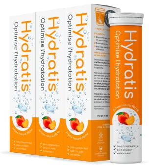HYDRATIS - Pastilles Effervescentes Pêche - Optimise l'Hydratation - Riche en Minéraux - Faible en Sucre - Goûts Légers - Sport, Crampes, Récupération - 60 Pastilles