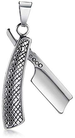 BlackAmazement 316L Edelstahl Massiv Anhänger Halskette Rasierklinge Rasiermesser Barbier Barber Barbershop silber Herren (Farbe Silber - mit Kette)