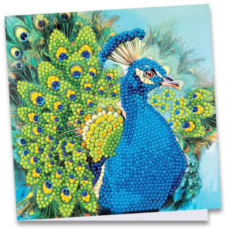 Ideen mit Herz Diamond-Painting-Grußkarte | 16 cm x 16 cm | 370 g/m² | Inkl. Umschlag & Werkzeug (Pfau)
